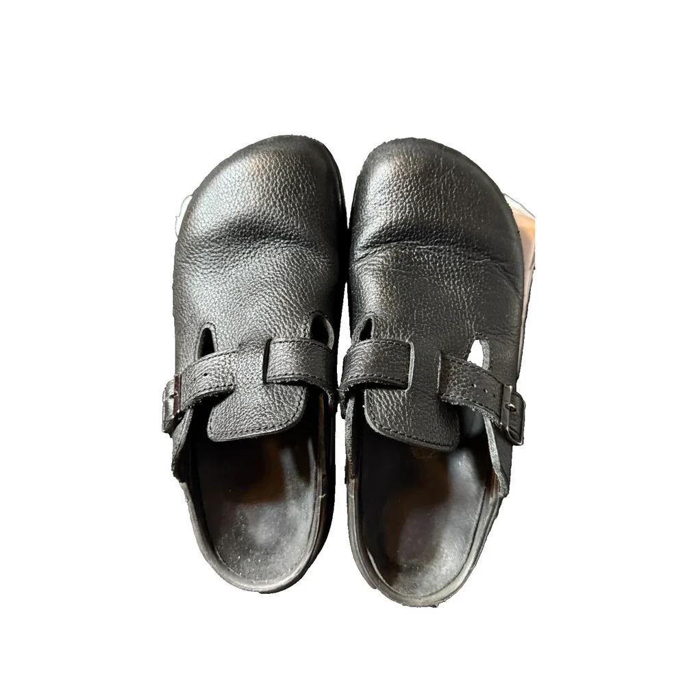 Birkenstock Boston Super Grip Black Leather Clogs Slip Resistant Mens 10